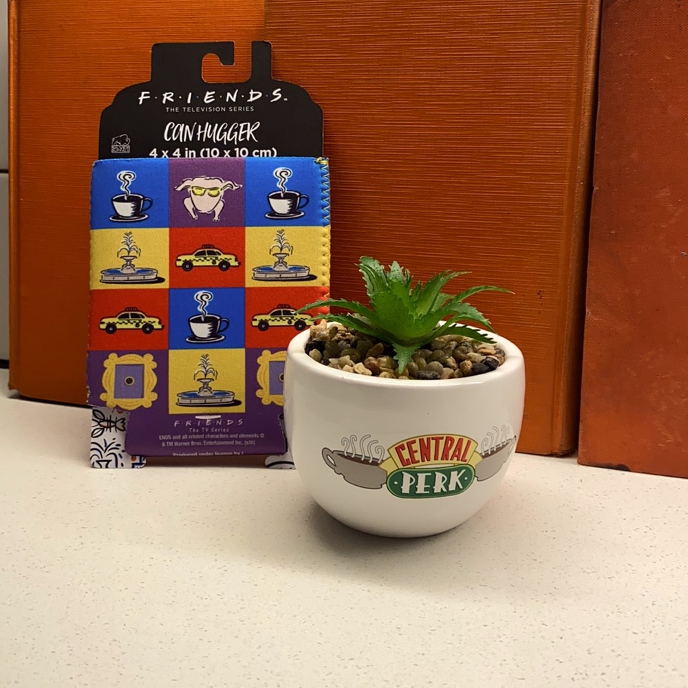 FRIENDS Central Perk White Ceramic Planter with Colorful Can Hugger